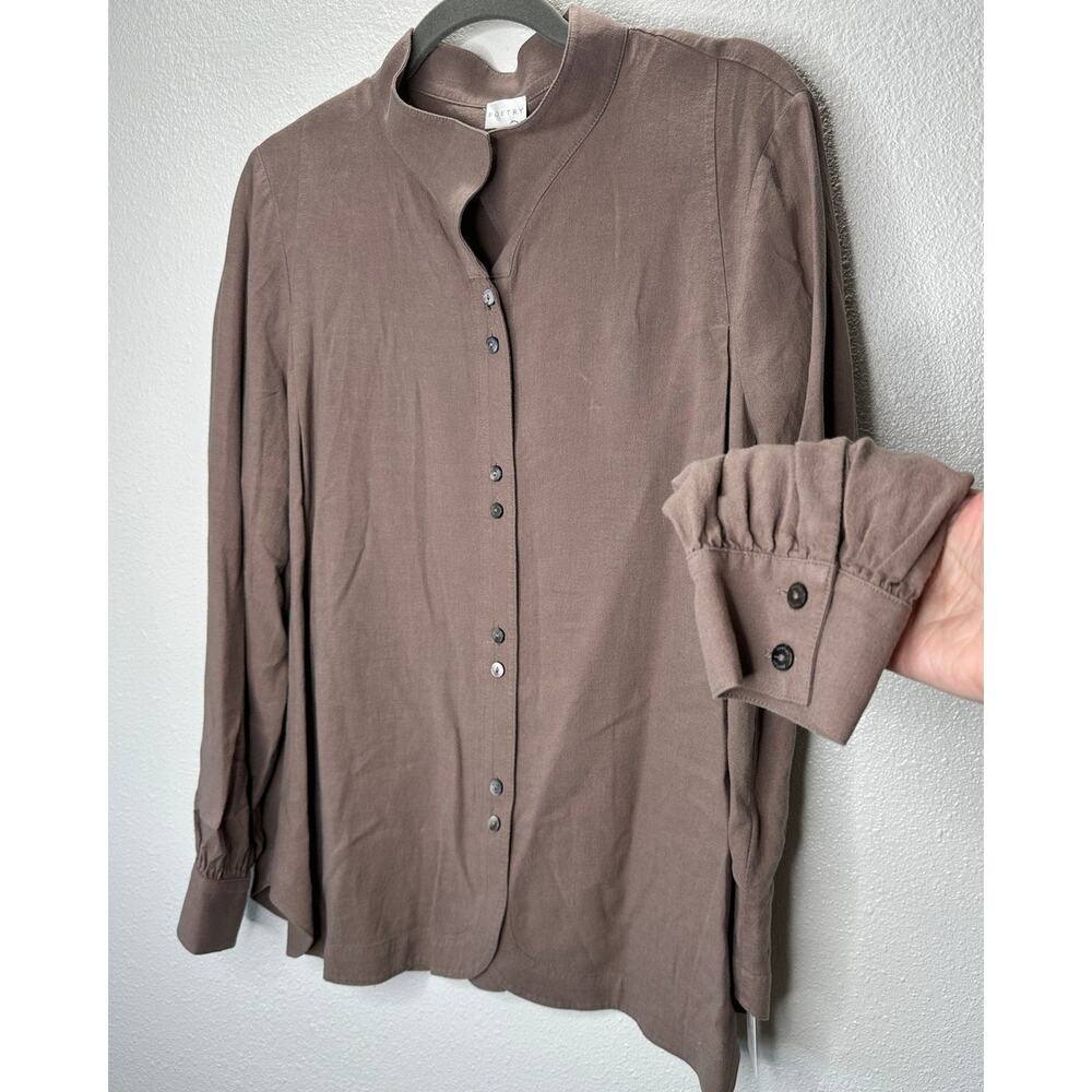 NWT Poetry Nut Brown Funnel Neck Double Button Front Long Sleeve Blouse 12